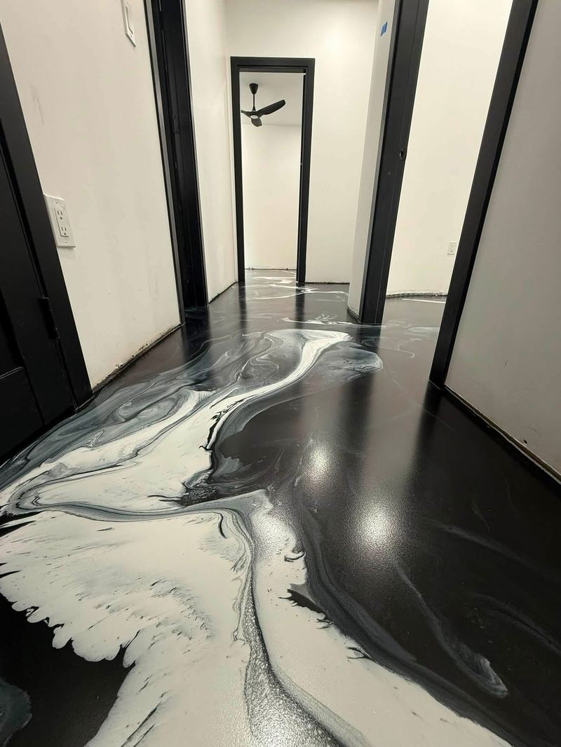Black and white marble epoxy hallway floor